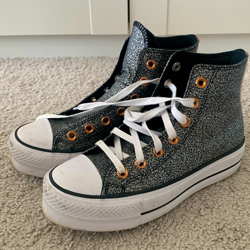 High top platform converse sparkle with rose gold details